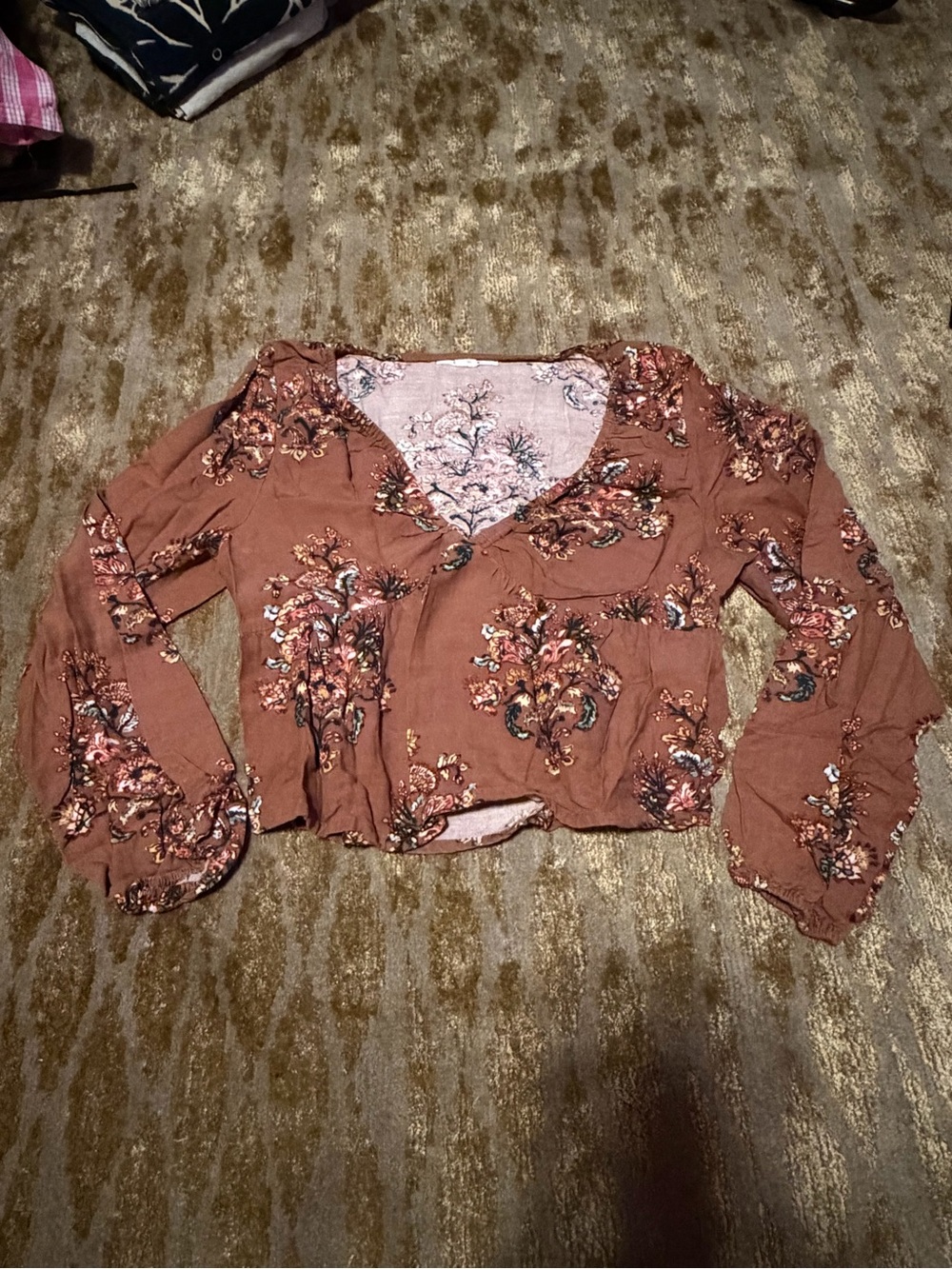 O'Neill Rust Floral Tie-Front Crop Top